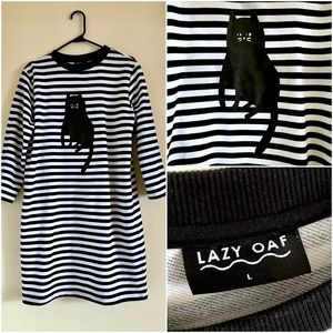 Lazy Oaf striped cat sweater dress NWOT large